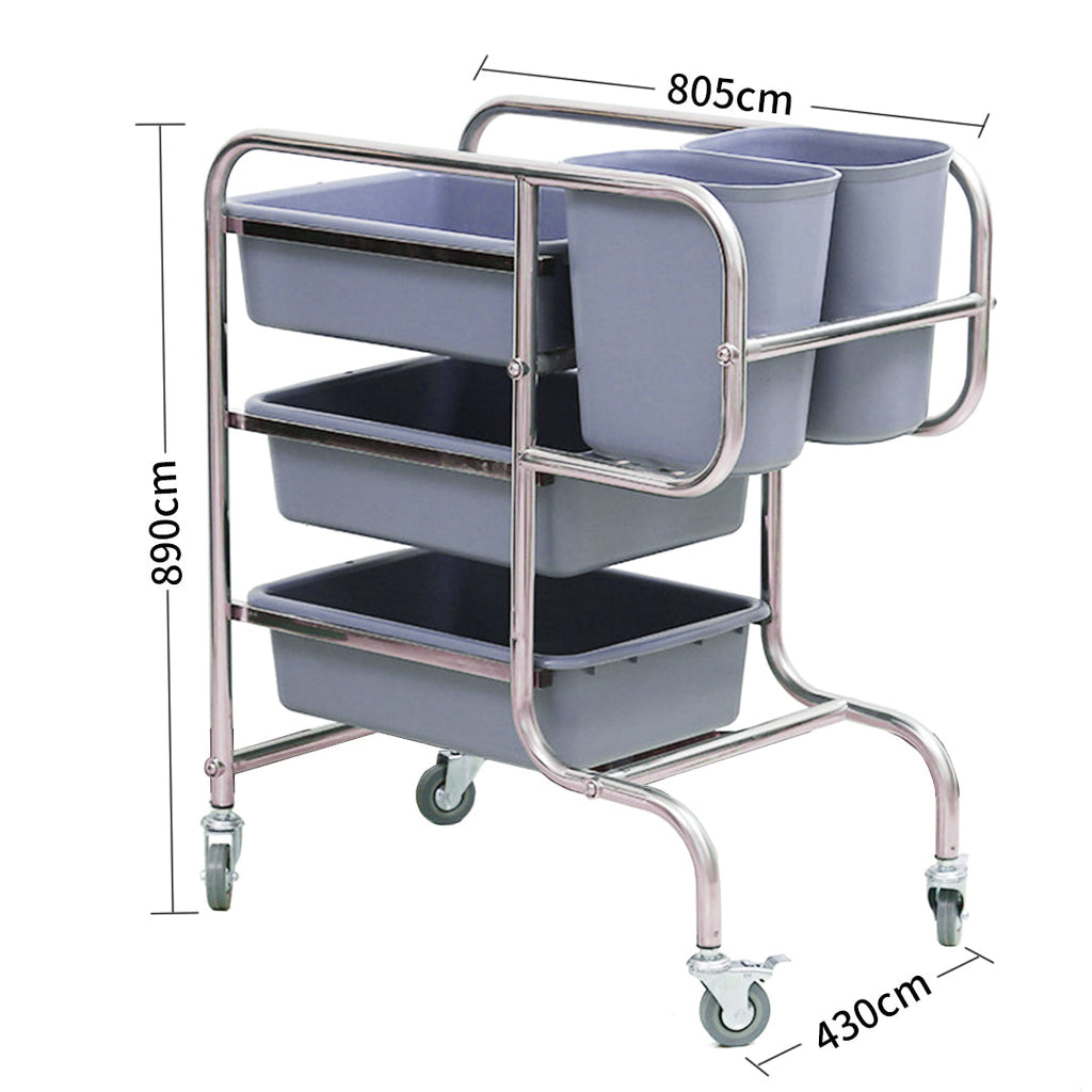 NNEAGS 3 Tier Food Trolley Food Waste Cart Five Buckets Kitchen Food Utility 80x43x89cm Round