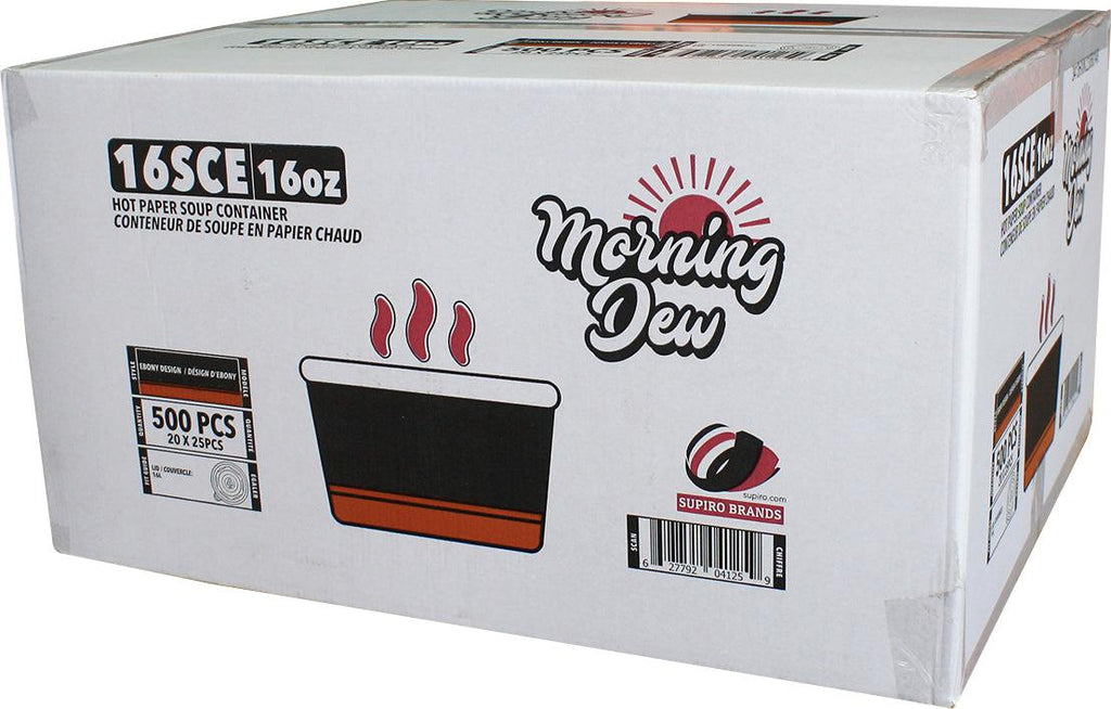 Morning Dew - 16 oz Paper Soup Container - Ebony Print - 20 x 25 count-3