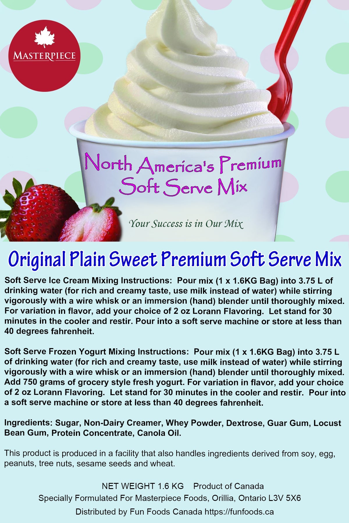Original Plain Sweet Premium 3-in-1 Soft Serve Mix - 3.5 Lbs Bag - Case (12 x 3.5lb Bags) - Made in Canada-0