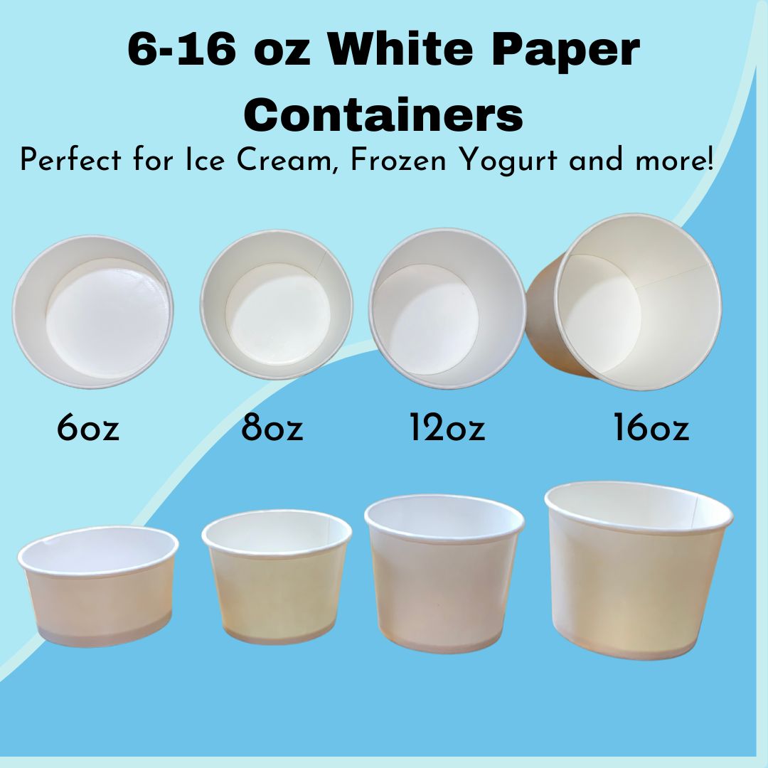6, 8, 12 and 16 oz Plain White Ice Cream, Frozen Yogurt, Frozen Dessert Paper Cups/Containers/Bowls (1000/Cs)-0